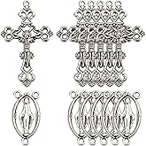 SUNNYCLUE 1 Box 40Pcs Silver Crucifix Charms Rosary Cross Charms Vintage Easter Metal Oval Chandelier Links Alloy Connectors Charm for Jewelry Making Charms Supplies DIY Necklaces Crafts Handmade