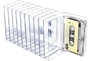 Snado 10-Pack Cassette Tape Storage Cases & Holder - Clear Plastic Audio Cassette Organizer with Anti-Scratch/Dust Protection, Classic Norelco-Style Replacement Boxes (4.28" L x 2.75" W x 0.6" H)