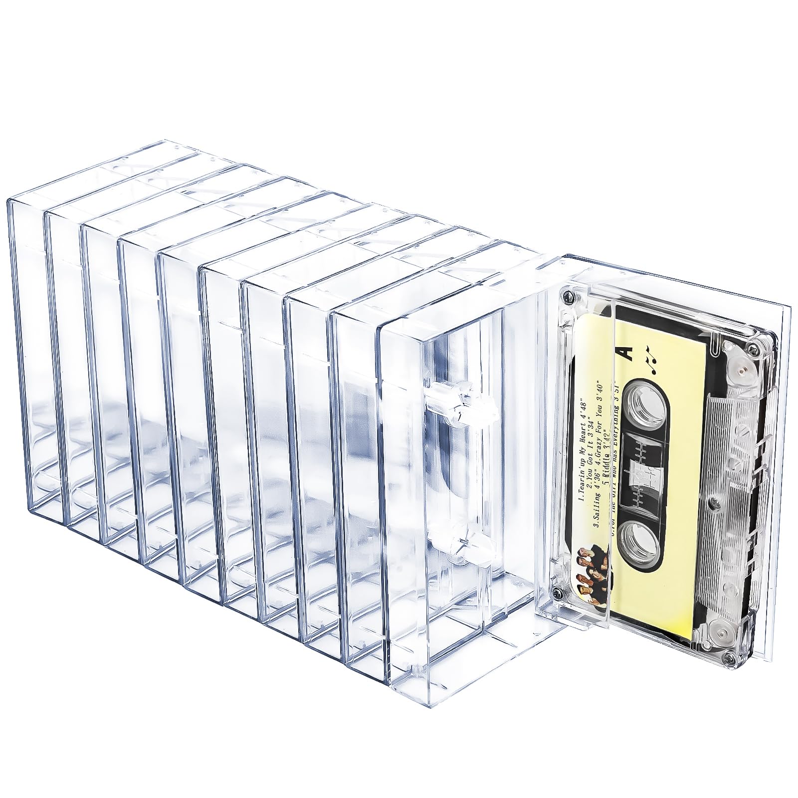 Photo 1 of 10-Pack Cassette Tape Storage Cases & Holder - Clear Plastic Audio Cassette Organizer with Anti-Scratch/Dust Protection, Classic Norelco-Style Replacement Boxes (4.28"L x 2.75"W x 0.6"H)