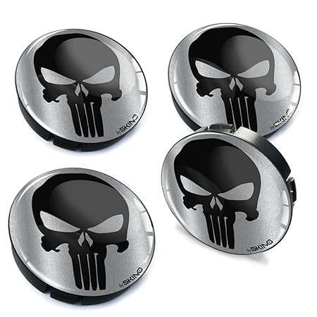 Skino 4 x 60mm Silikon Nabenkappen Kappen Punisher Skull Schädel Totenkopf Felgendeckel Radkappen Radnabendeckel Nabendeckel 