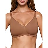 Lehoba Women's Wireless Push Up Bra Scalloped No Underwire Comfortable Bras Full Coverage Seamless Tshirt Everyday Bralettes