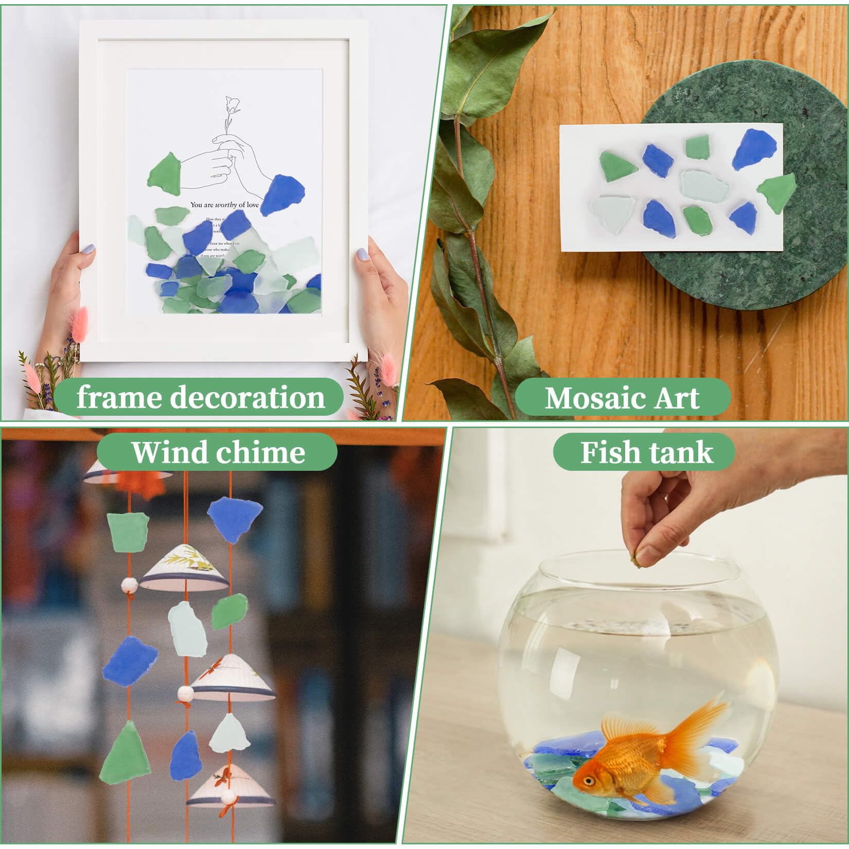 Sukh 15 OZ Frosted Sea Glass - Sea Glass Vase Fillers for Crafts Beach Glass Large Beach Pieces vase fillers for Home Decor Aquarium DIY Crafts Blue & Clear & Green Mix