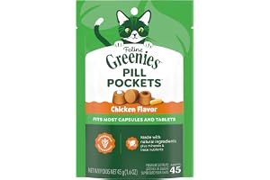 Greenies Feline Pill Pockets Soft Cat Treats, Chicken Flavor, 45 Count | #1 vet-recommended, moldable pocket hides pills, no artificial flavors or preservatives, real ingredients