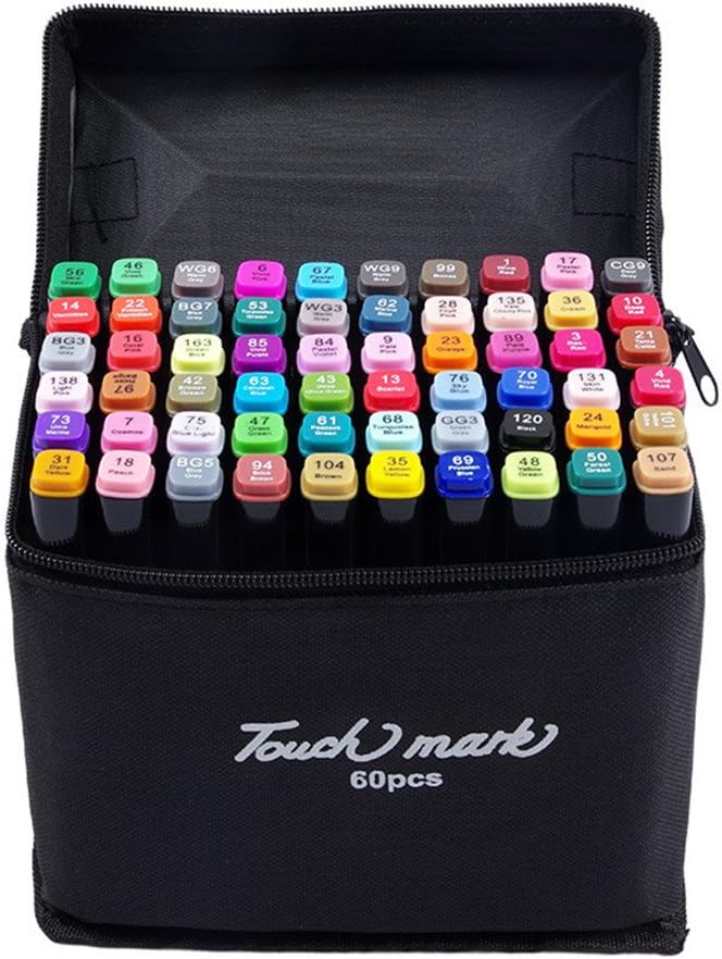 MENGMA Black Twin Markers Broad and Fine Point Tip Graphic Marker Pen - 60 Colours for Design with Black Bag（Standard B 60 colours