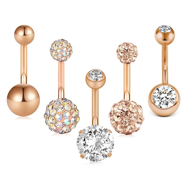 VFUN 14G Bauchnebelpiercing Bananabell Curved Barbell Piercing Bauch Nabel Ring Piercing Damen Herren Körper Schmuck 10MM 5 S