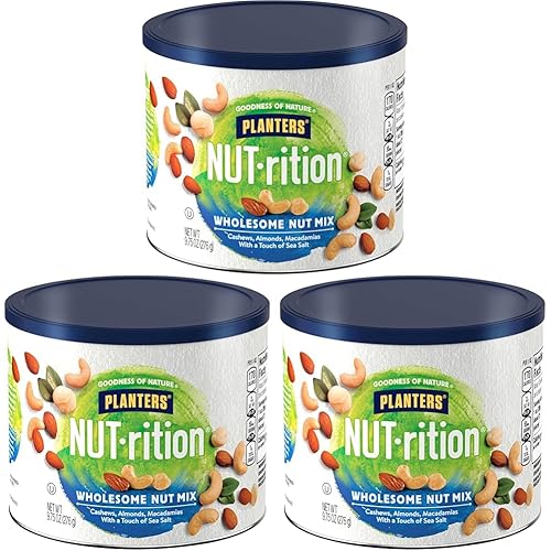 Planters NUT-rition Wholesome Nut Mix with Cashews, Almonds, and Macadamias, 9.75 oz Canister (Pack of 3)