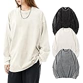 Yimoon Oversized Tshirts for Women Cotton Long Sleeve Shirts Acid Wash Baggy Tees Vintage T Shirt Streetwear