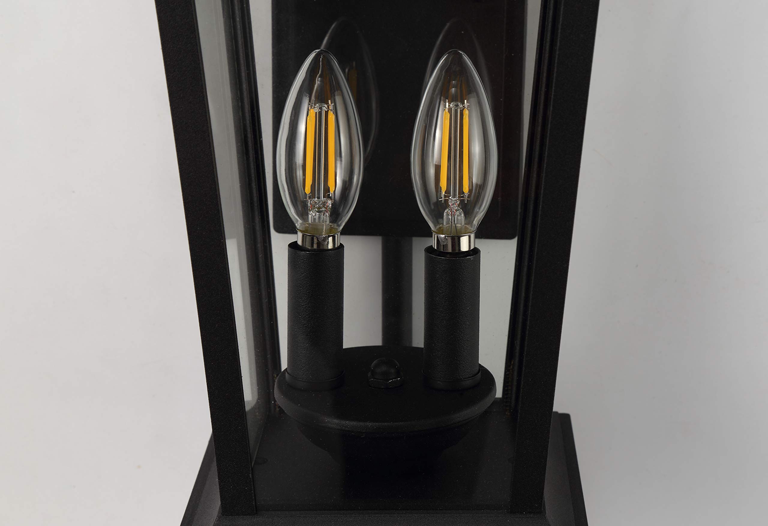 Outdoor Wall Sconce, Exterior Wall Mount Lighting Fixture with 2 Lights, Patio/Porch Lantern Light Fixtures in Matte Black Finish with Clear Glass, 40W