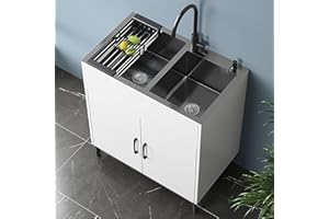 MNUPUOL 29-31In Laundry Sink Cabinet with Stainless Steel Sink Double Bowl Sink Cabinet Free Standing Utility Sink with Cabin