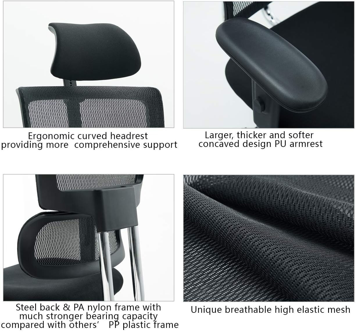 Ticova Ergonomic Office Chair - High Back Desk Chair with Elastic Lumbar Support & Thick Seat Cushion - 140°Reclining & Rocking Mesh Computer Chair with Adjustable Headrest, Armrest : Office Products