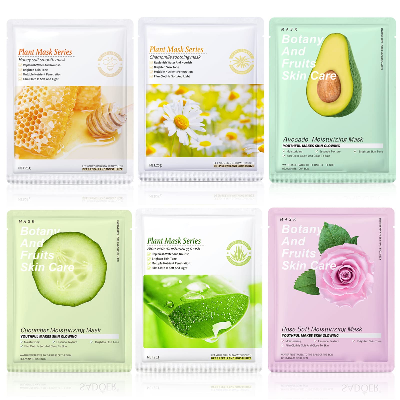 6 Sheets Fruit Extract Face Mask Set - Collagen Face Mask - Face Masks Beauty - Facial Mask Sheet - Skin Repair Mask Improves Skin Face Care Skin Care Sets For Women For All Skin Types