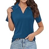 Polo Shirts for Women, V-Neck Business Casual Tops for Women, Summer Lapel Collar Tunic Tops Short Sleeve Cute Blouses Work Tops Golf Polo Shirt, S, Navy Blue