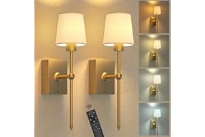 iThird Battery-Operated Wall Sconces Set of 2: 6000mAh Rechargeable Wall Lights with Remote Control, Wireless Battery Powered Wall Lamp Wall Scone for Living Room Bedroom Hallway Bathroom (Gold)