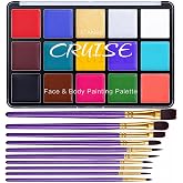UCANBE Face Body Paint Oil Palette + 10 Pcs Brushes Set, Professional 15 Colors Face Painting Makeup Kit for Halloween Cosplay SFX Parties Theater Stage Artist Costume Festival