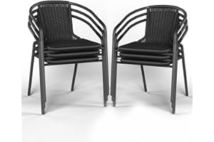 Amopatio Outdoor Dining Chairs Set of 6, Rattan Patio Chairs Wicker, Stackable Indoor-Outdoor Chair, Bistro, Deck, Yard, Porch, Restaurant Stack Chairs-Black