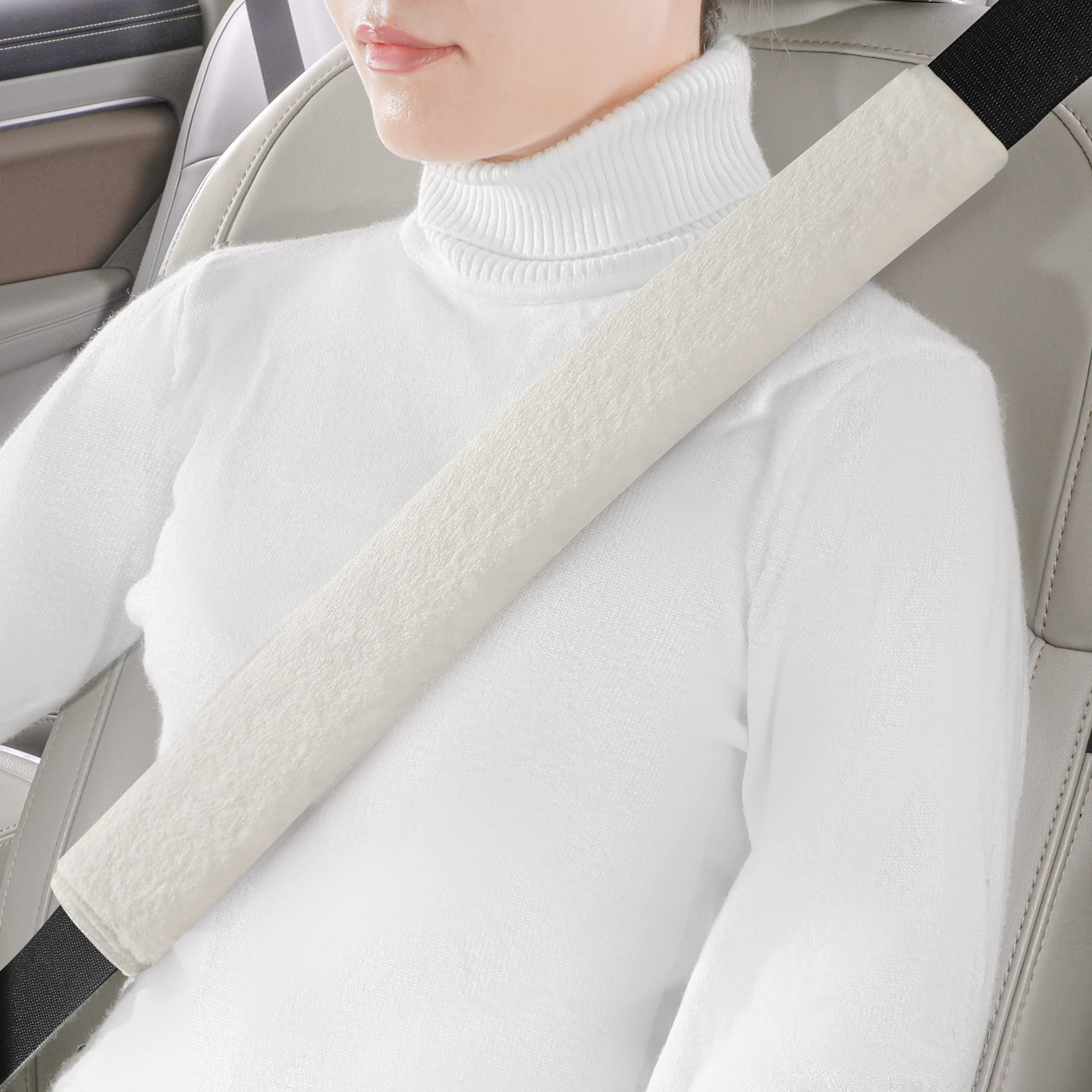 Photo 1 of LACDL Extra Long Seatbelt Covers Super Soft Furry for Adults Kids Women & Men, Thick Plush Full Car Seat Belt Cushion, Fluffy Shoulder Pad Protector, Auto Interior Accessories, 1pc, Off White, 15.5in