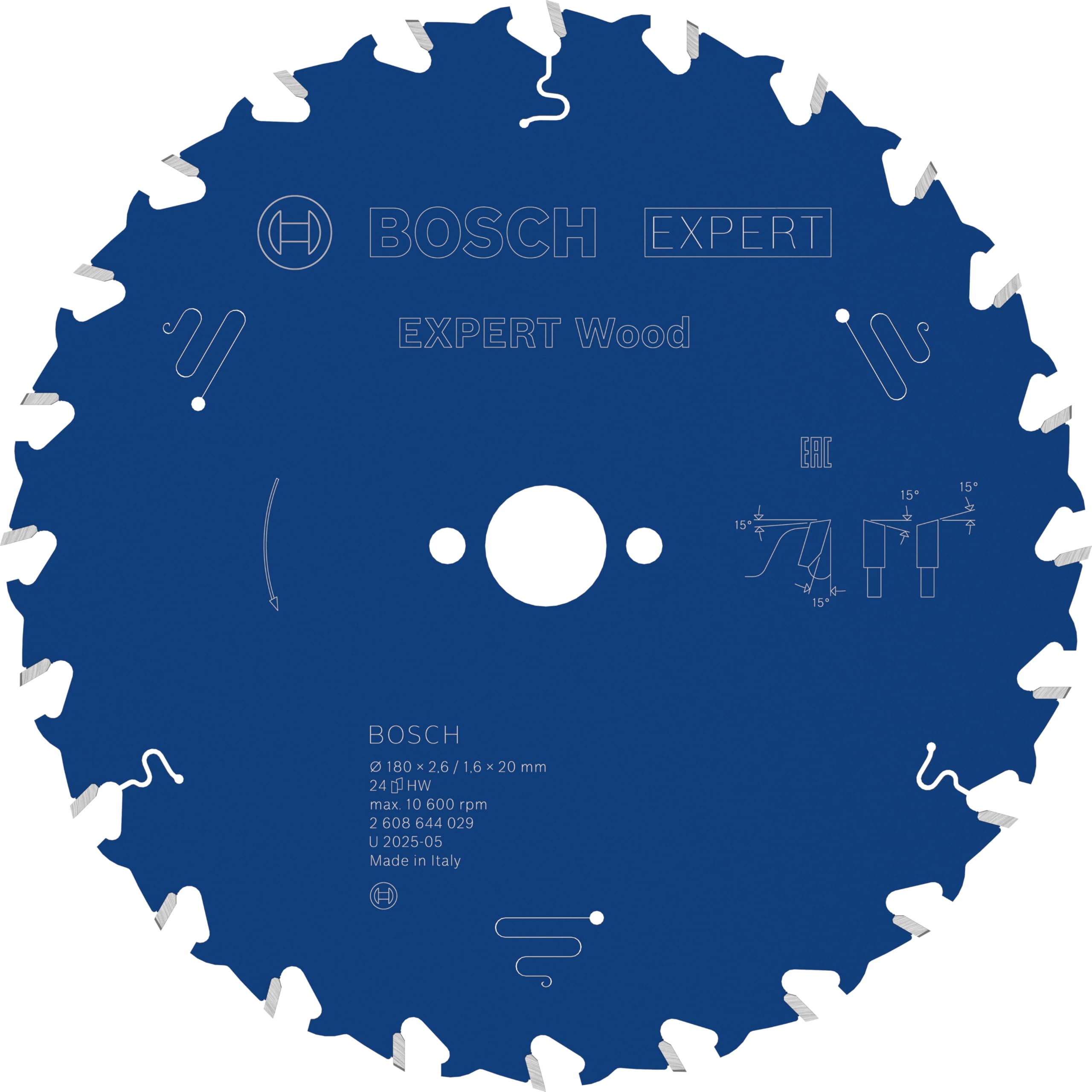 Bosch 2608644029 EXWOH 24 Tooth Top Precision Circular Saw Blade, 0 V, Blue