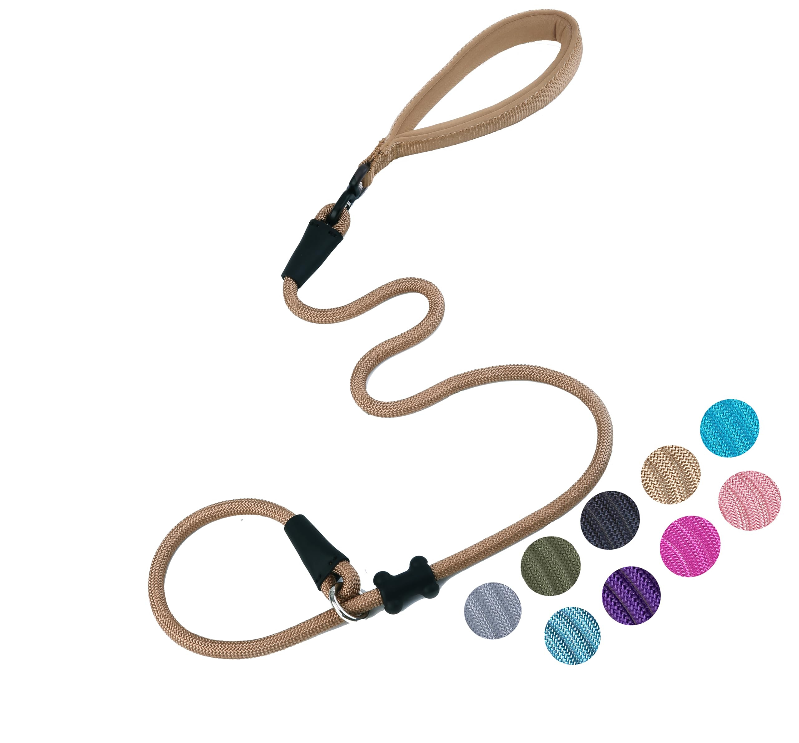 Slip Lead Dog Leash Strong Nylon Rope Leash with Comfortable Handles and Walking Training Lead for Small Medium Large Dogs (Khaki, 1/2"×4ft)