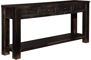 Signature Design by Ashley Gavelston Rustic Sofa Table with 4 Drawers and Lower Shelf, Weathered Black