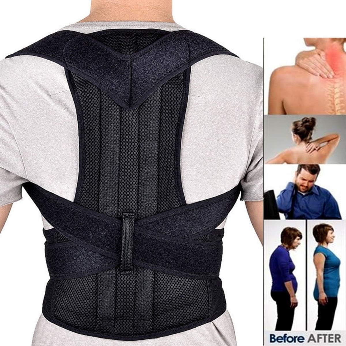 J Go Posture Corrector Back Brace Waist Wide Straps Support with Adjustable Size for Upper Back Pain Relief, Improve Sitting and Standing Posture (S)
