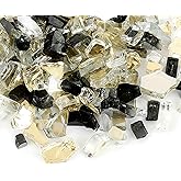 Skyflame 10-Pound Blended Fire Glass for Fire Pit Fireplace Landscaping - 1/4 Inch Reflective Tempered Fireglass Onyx Black, Platinum, Gold