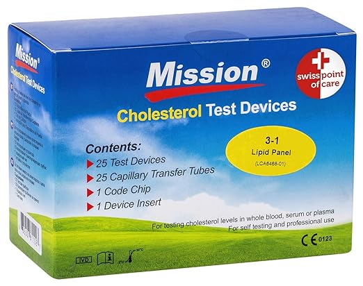 Swiss Point Of Care 3 in 1 Cholesterin Teststreifen und weiteres Messzubehör | 25 Teststreifen, inkl. 25 Kapillar Transfersch
