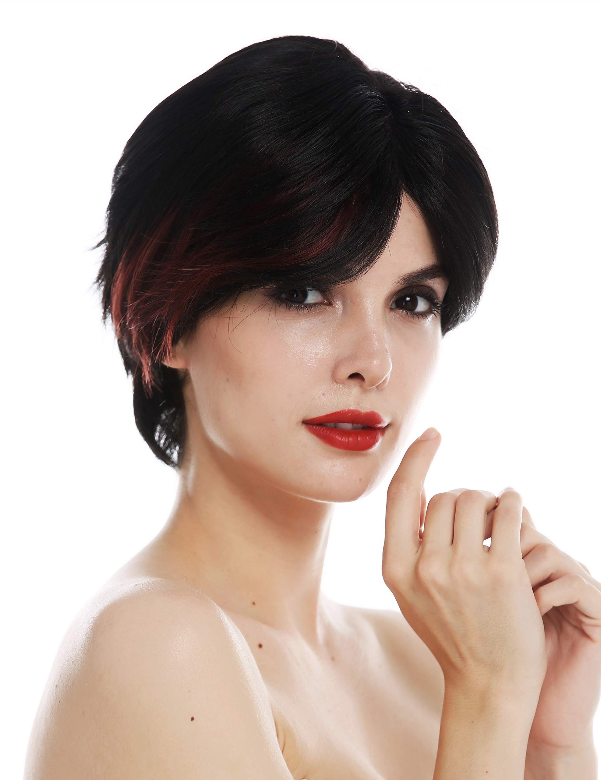 WIG ME UP - TYM-492-MT-1B-350 wig women's wig short sleek parted black red highlights