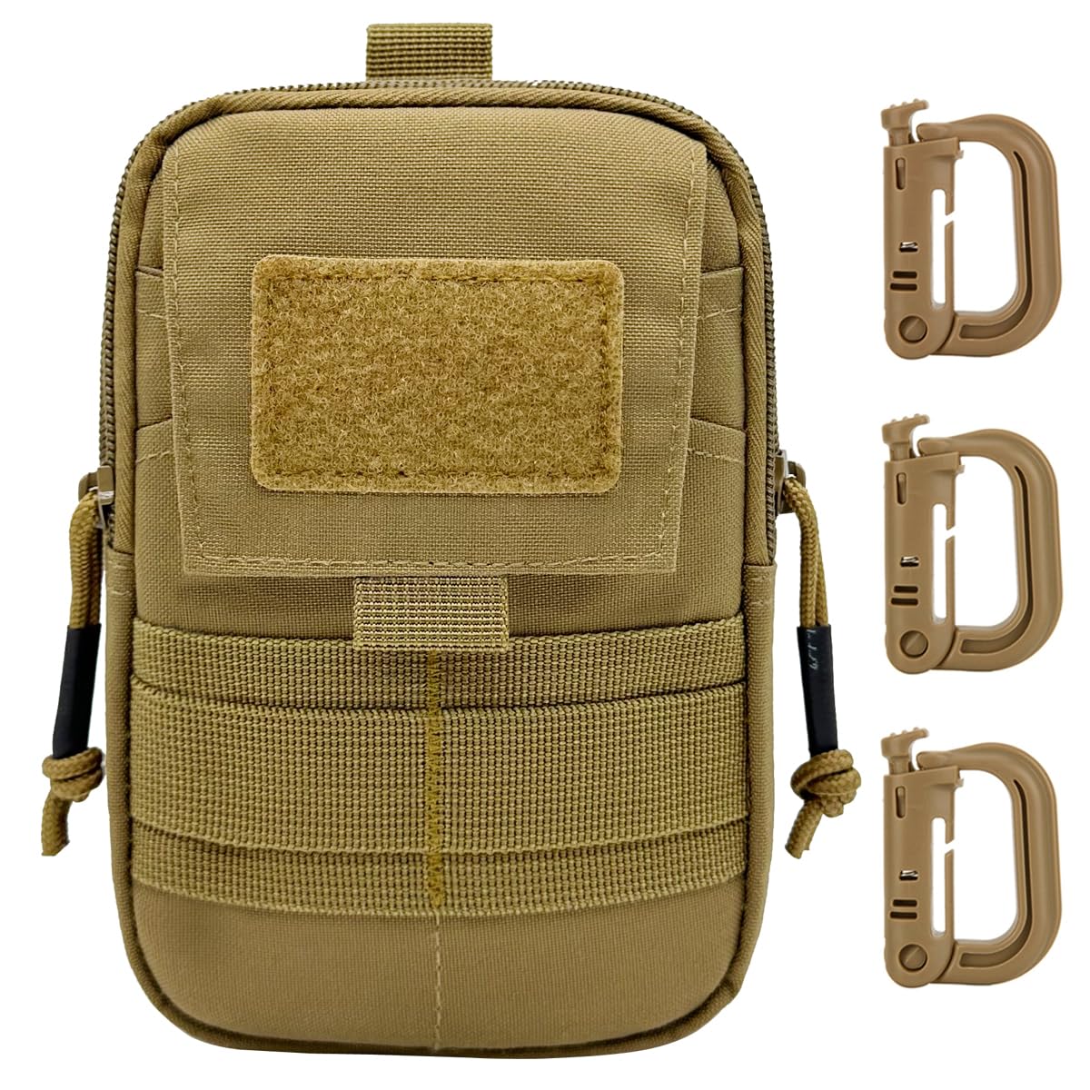 MUCHER Molle Pouches Multipurpose Tactical Mobile Phone Belt Pouch EDC Utility Waist Bag with 3 Hooks for Outdoor Hiking Hunting Camping Training Travelling (Khaki)