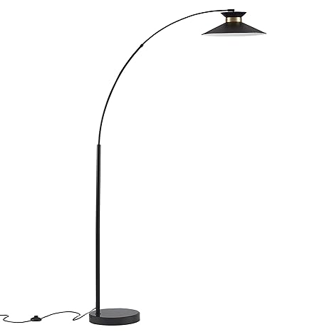 Ambiore Arc Floor Lamp With Bulb Grace Mid Century Elegant Indoor Light For Living Room And Bedroom Standing Lamp With Hanging Brass Ring Shade