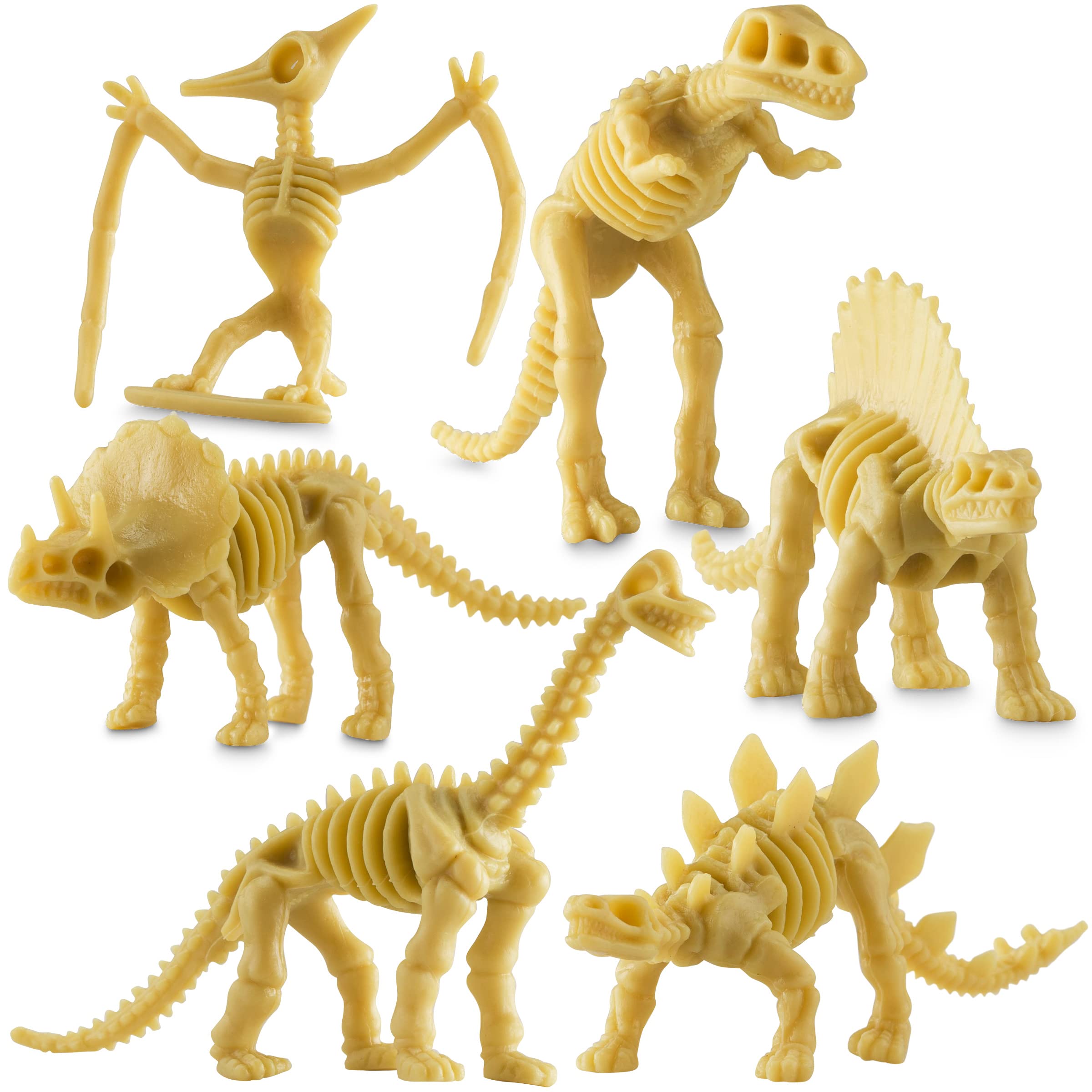 Bedwina Dinosaur Fossil Skeleton - (Pack of 24) 3.7 Inch Assorted Plastic Dino Figure Bones for Kids Science Dig Kit, Digging Sandbox Bins Play Toys, Party Favors, Birthday Decorations