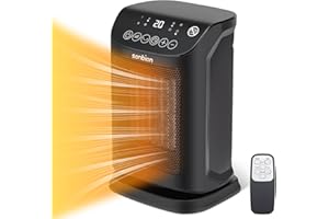 SONBION Space Heater with Remote, 1500w Ceramic Heater with Four Modes, Portable Personal Electric Heater for Office Home Garage, 70°Oscillating Heater with Thermostat, 12h Timer, LED Display
