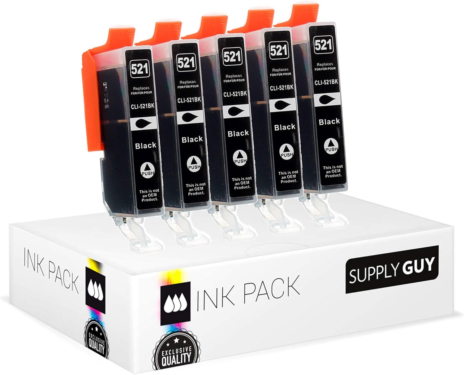 5 Ink Cartridges compatible with Canon CLI521 (PhotoBlack) for Canon Pixma IP3600 IP4600 IP