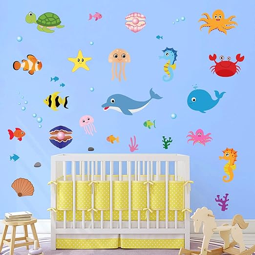 Wandsticker Kinderzimmer Unterwasserwelt Fische Tiere Baby Sticker