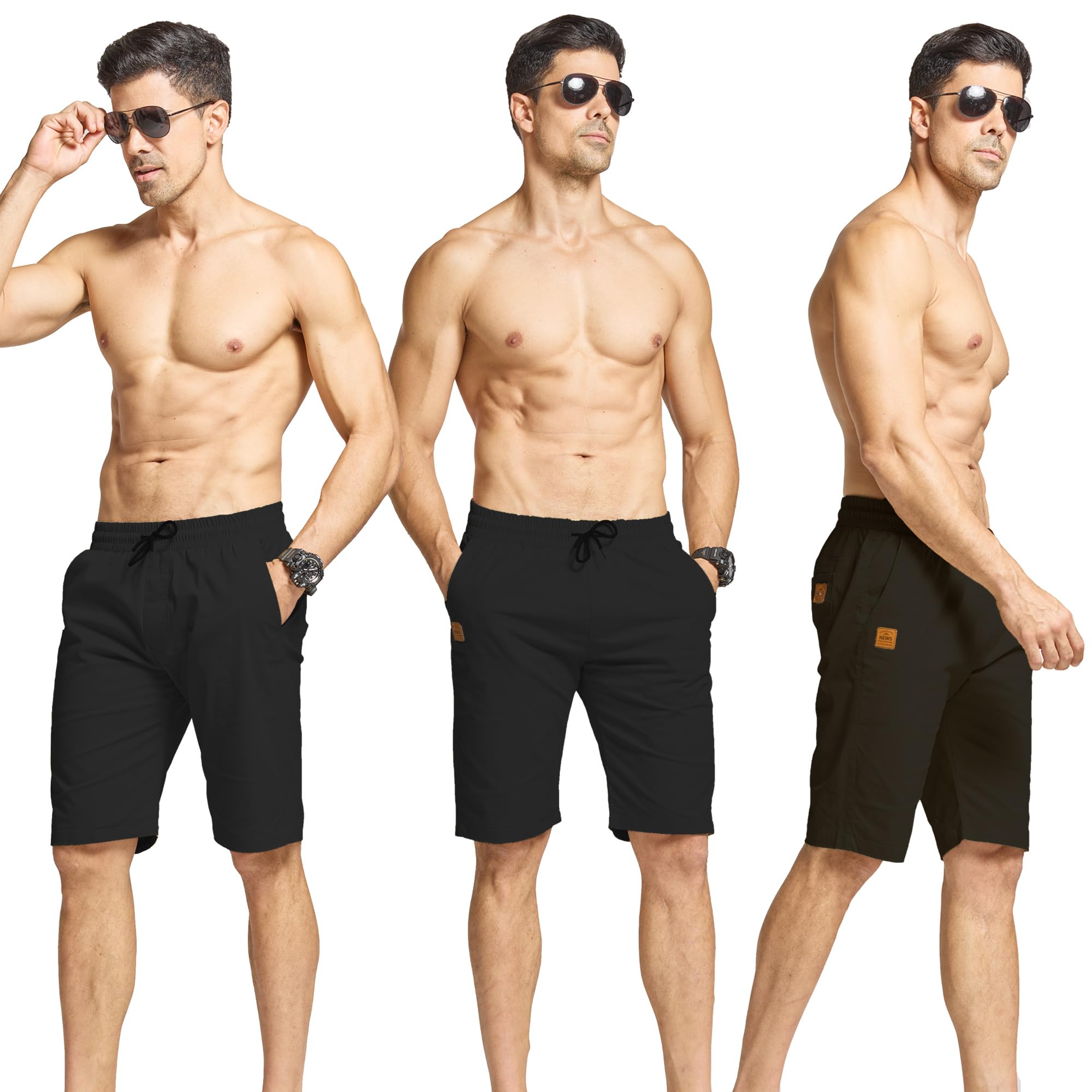 ZOXOZ Kurze Hose Herren Shorts Herren Sommer Chino Shorts Baumwolle Cargo Shorts Freizeithose Kurz Mit Taschen Schwarz XL 5