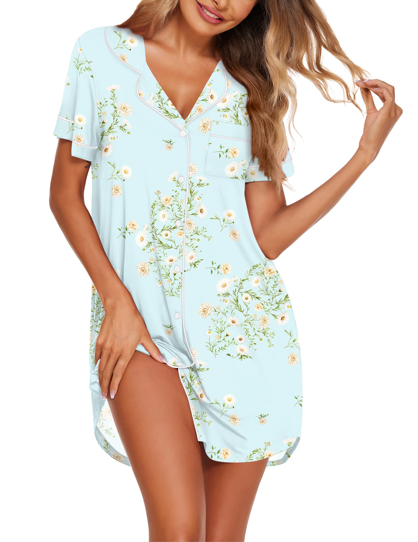 Ekouaer Nightgowns for Women Button Down Sleepshirt