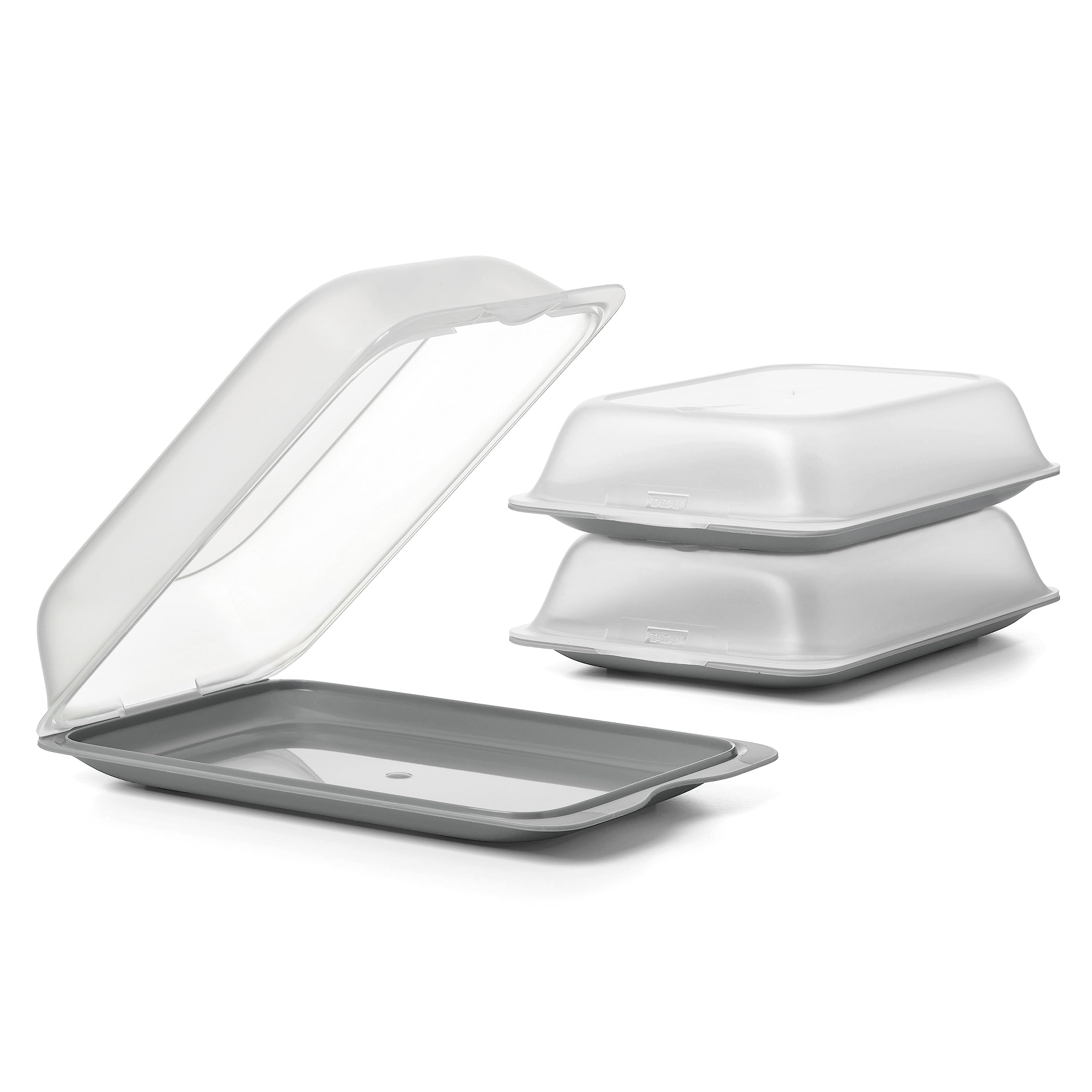 TATAY Cold Meat Containers for Fridge | Set of 3 Maxi | Fridge Storage | Removable Lid, Stackable | Microwave, Freezer and Dishwasher Safe | BPA-Free, 17 x 6,2 x 25,2 cm, Colour Grey