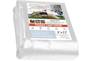 Tarps Heavy Duty Waterproof 8x13ft,TEZONG White Poly Tarp 12Mil Multipurpose Tarpaulin Outdoor Cover for Emergency Rain,Patio Furniture,Roof,Camping,Car,Pool