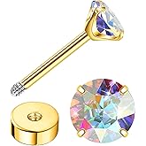 Enticera G23 Titanium Earrings for Sensitive Skin Flatback 5A+AB Cubic Zirconia Stud Earrings 14K Gold Hypoallergenic Nap Earrings for Women 2-4mm