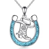 LWQQWL Turquoise Western Necklace for Women 925 Sterling Silver Cow Skull/Cow Tag/Cowgirl Shoot/Horseshoe Pendant Necklace Jewelry Gifts