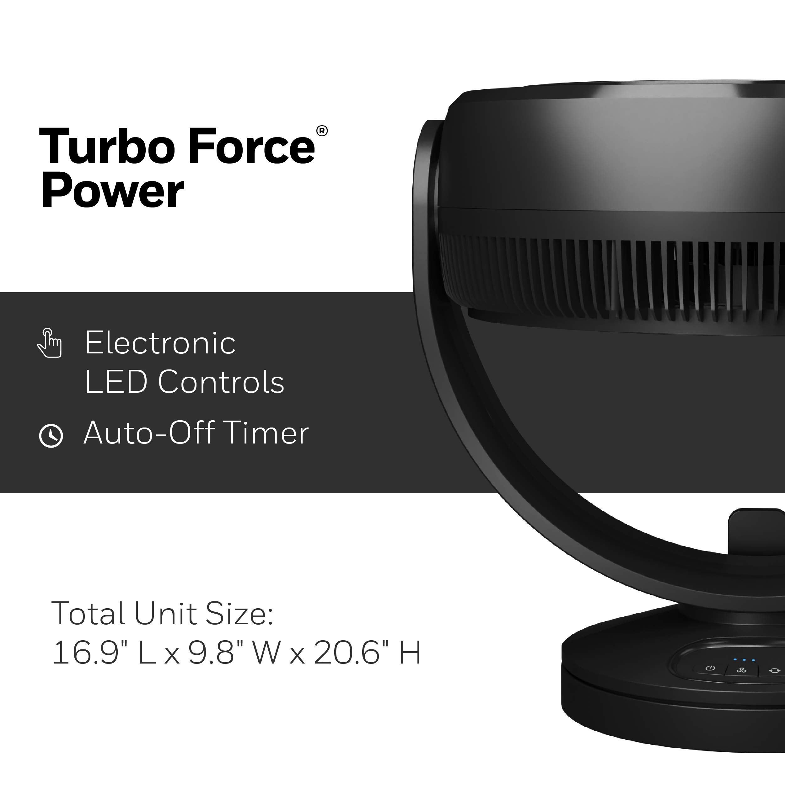 Honeywell HF715 Turbo Force Floor, Small, Black – Oscillating Personal Fan for Home or Office with Remote Electronic LED Controls-3 Speeds and 90 Degree Pivot