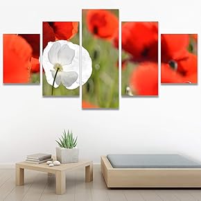 SIGNWIN 5 Panel Canvas Wall Art Red Fields...