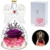 DONSAJI Preserved Rose Angel Gifts for Women, Glass Angel with Real Rose Inside, Mom Birthday Gifts from Daughter Son, Purple Forever Flower Gifts for Grandma Wife Mom