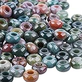 mookaitedecor 25 Pcs Indian Agate Large Hole Beads Stone Rondelle Gemstone Loose Beads for Jewelry Making, Bracelet, Macrame Projects, DIY Crafts, 8x14 mm
