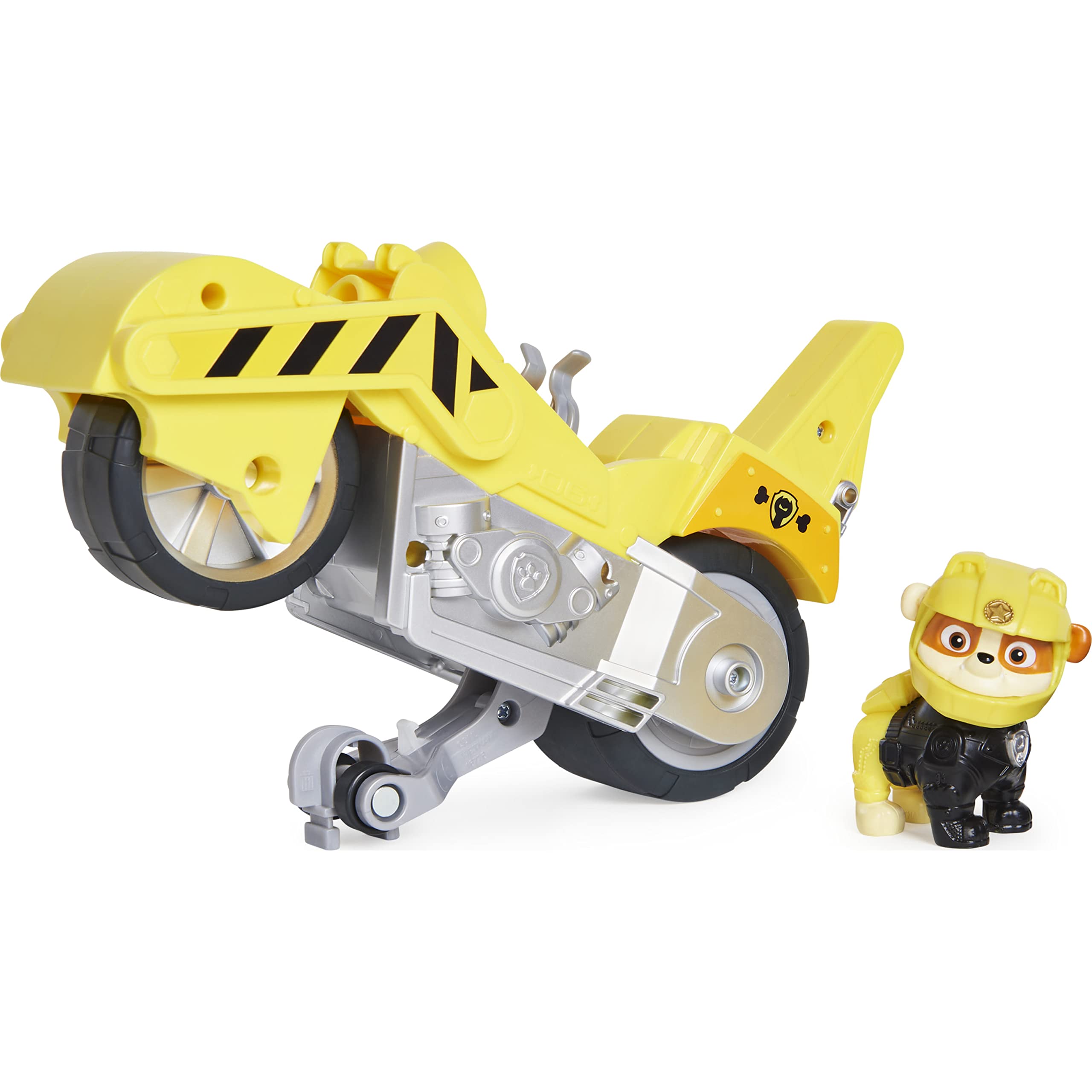 Paw Patrol, Moto Pups Rubble’s Deluxe Pull Back Motorcycle Vehicle with Wheelie Feature and Figure