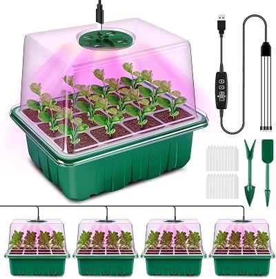YAUNGEL Seed Trays with Grow Light 4 Pack Propagator with Timing Controller