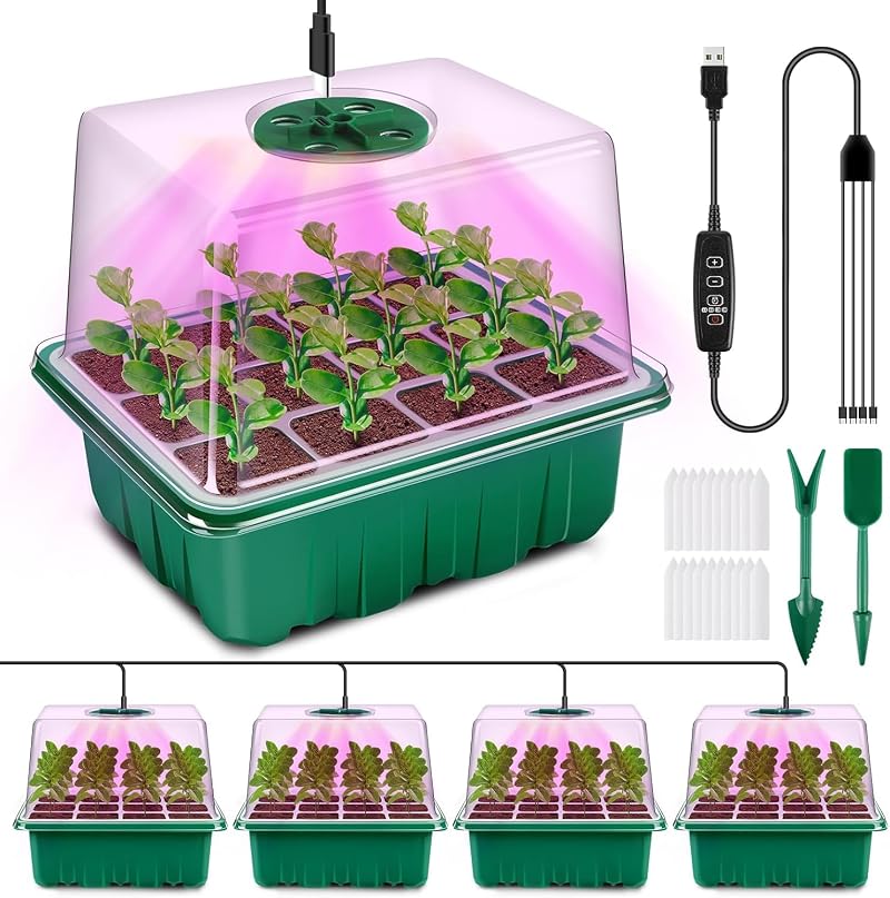 YAUNGEL Seed Trays with Grow Light 4 Pack Propagator with Timing Controller