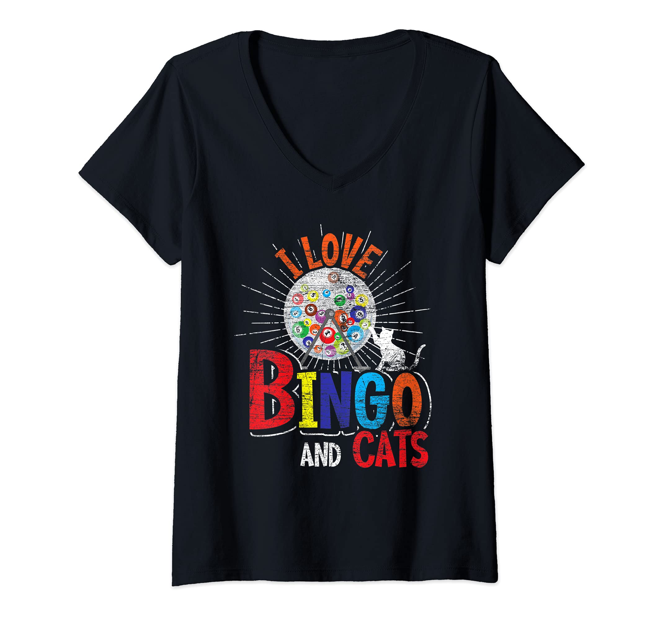 Womens I Love Bingo And Cats Funny Pet Owner Cat Lover Gift Bingo V-Neck T-Shirt