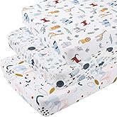Onacosht Pack and Play Sheets 3 Pack for Baby Boy, Stretchy Jersey Knitted Portable Mini Crib Sheets Playard Mattress Cover, Woodland Animal Elephant Fox Lion Bear Giraffe Zebra Printing