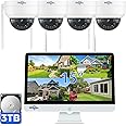 [3TB Storage] Hiseeu Security Cameras Wireless Outdoor System with 15" LCD Monitor 10CH NVR,5MP PTZ Dome Security Cameras System,Explosion-Proof Auto Tracking 4pcs WiFi Camera