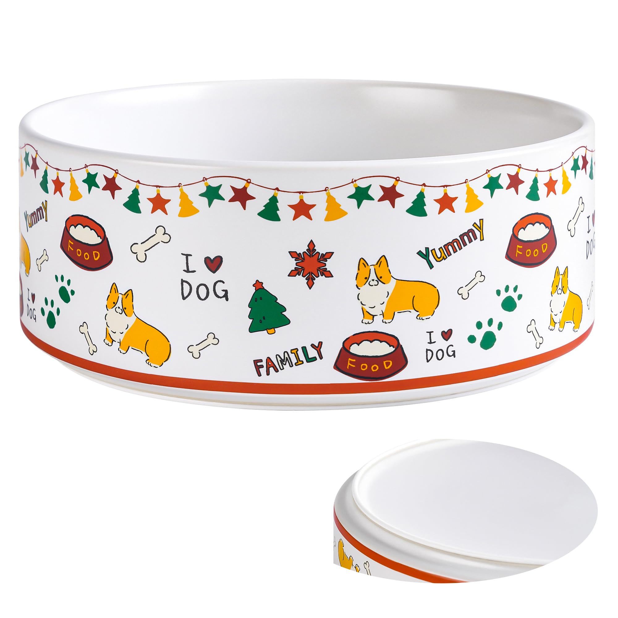 Photo 1 of Kitwinney Non Slip Dog Bowls, Large Ceramic Dog Food Bowl with Silicone Base, Heavy Weighted Water Bowl Non Flip, 8" Cute Printed Pet Feeding Bowls for Medium and Big Dogs